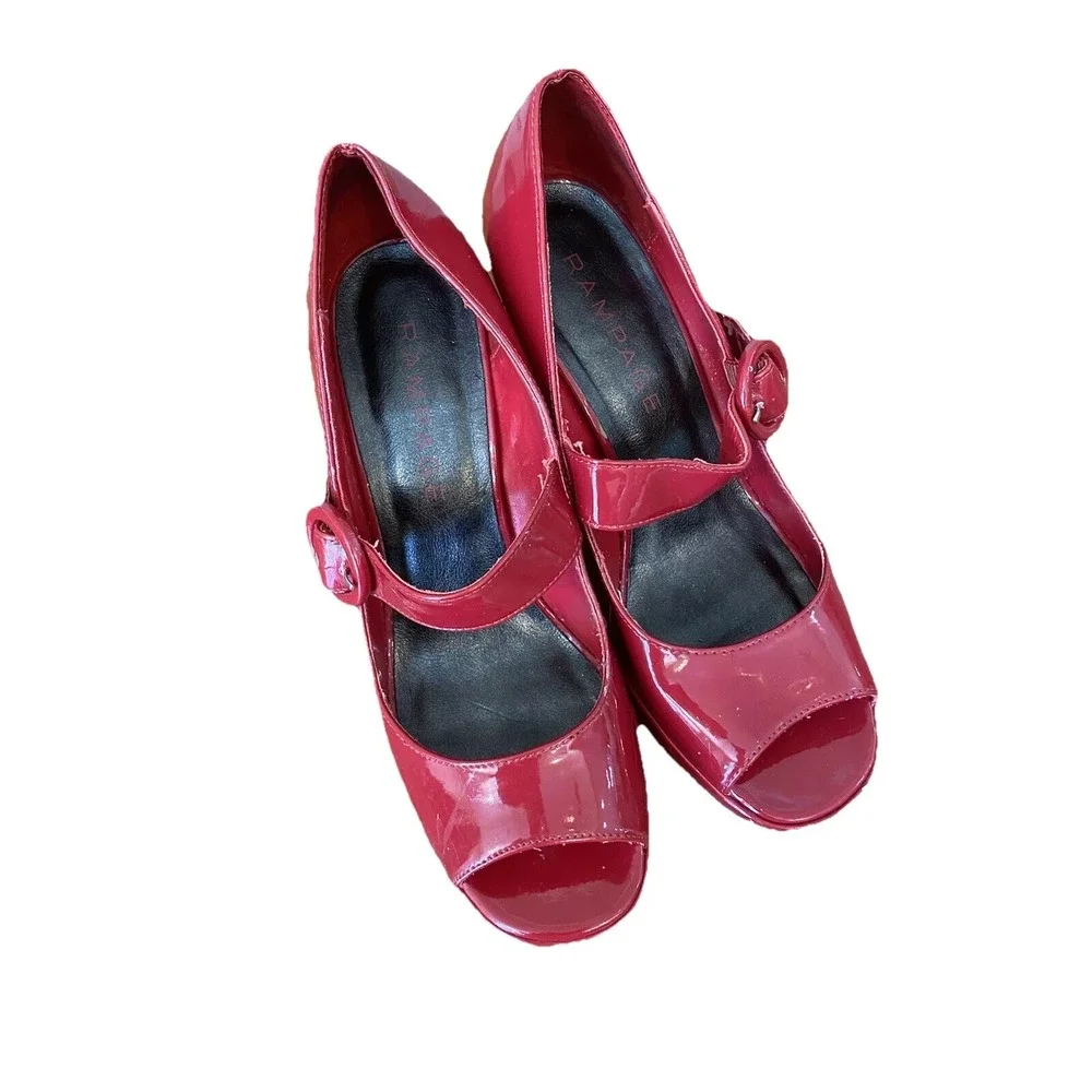 Red Mary Jane Heels Chunky Faux Patent Leather Rampage Rockabilly‎ Punk Y2k 8.5